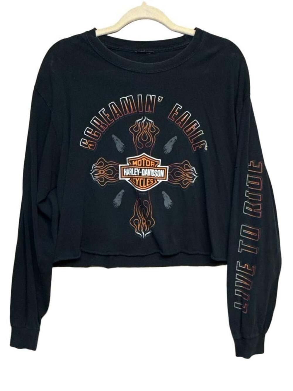 Harley-Davidson Screamin' Eagle Flames Cropped Long Sleeve T-Shirt